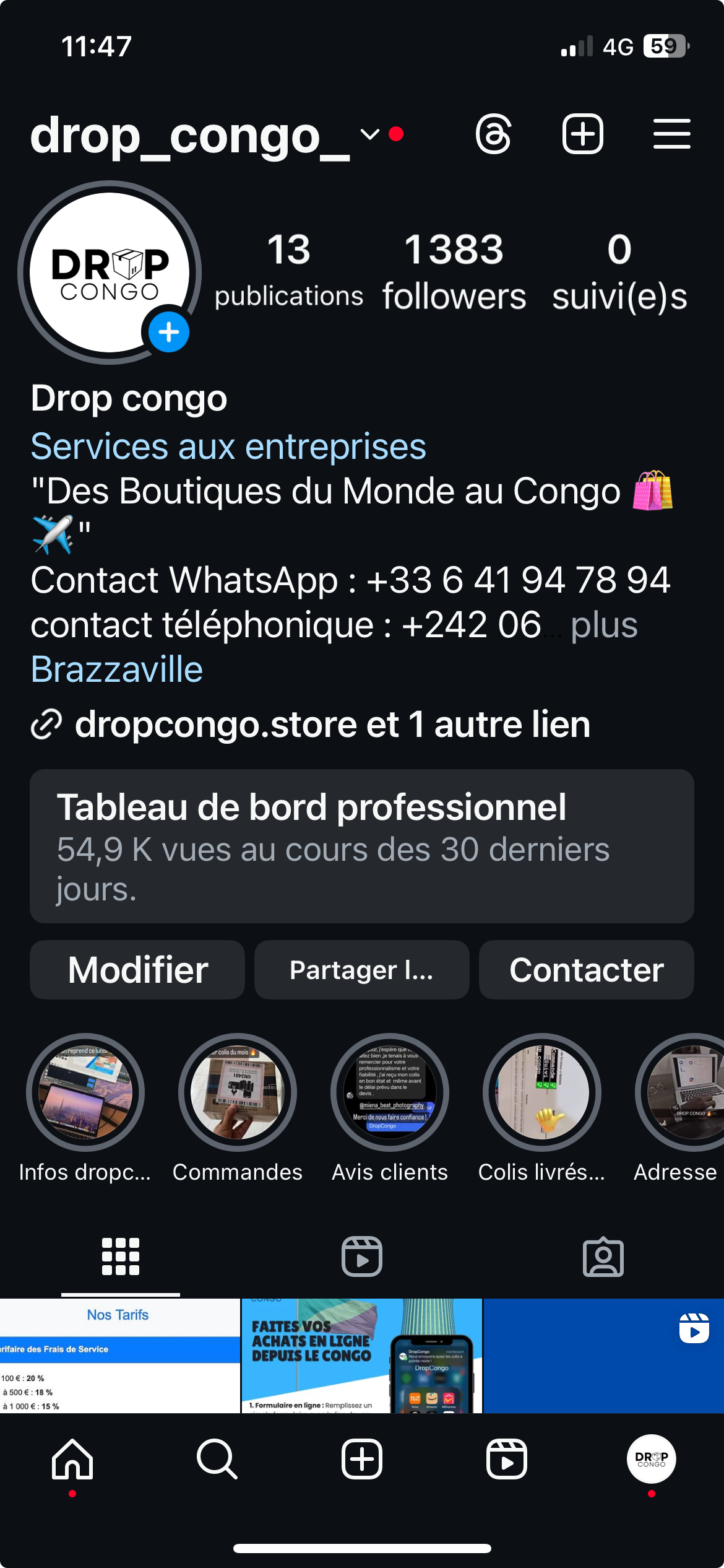 Capture d'écran Instagram de DropCongo